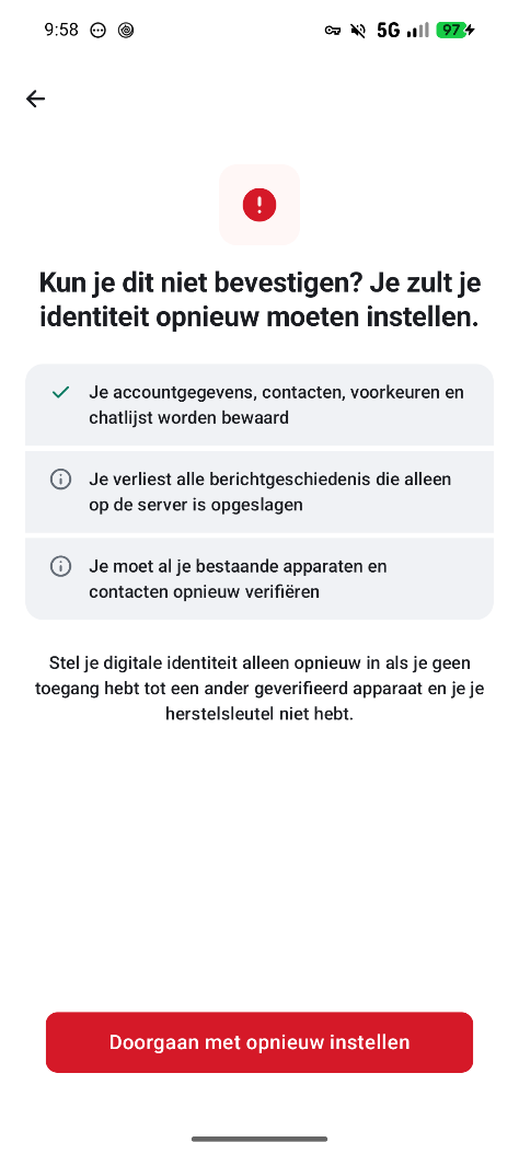 Kun je dit niet bevestigen scherm met de knop Doorgaan met opnieuw instellen