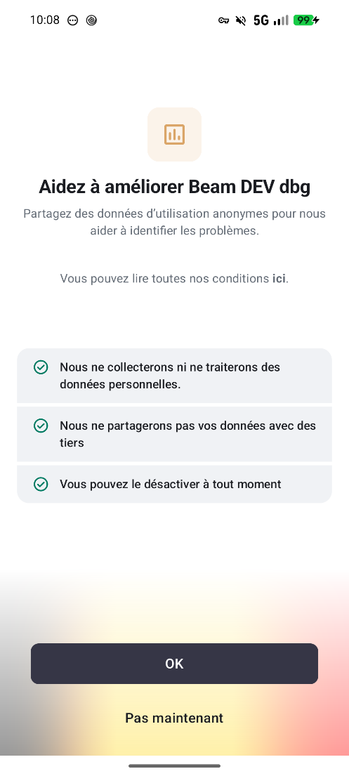 Fenêtre d'aide à l'amélioration de Beam