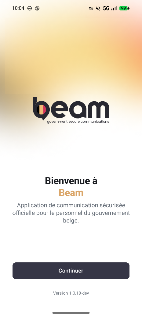 Écran d'accueil de Beam